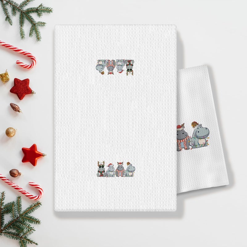 COWEB Christmas Hippopotamus Kitchen Towels, Hippo Gifts for Women, Dish Tea Towels, Hand Towels for Bathroom, Hippo Decor, 16x24 Inch - Image 2